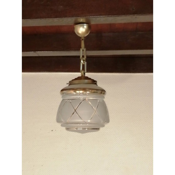 Image 1 of Lampe suspendue vintage art déco en verre granité, 1950