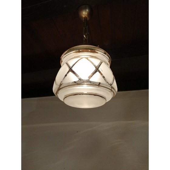 Image 1 of Lampe suspendue vintage art déco en verre granité, 1950