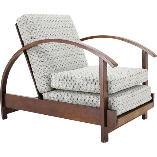 Fauteuil vintage réglable et convertible Art Déco, Tchécoslovaquie 1930