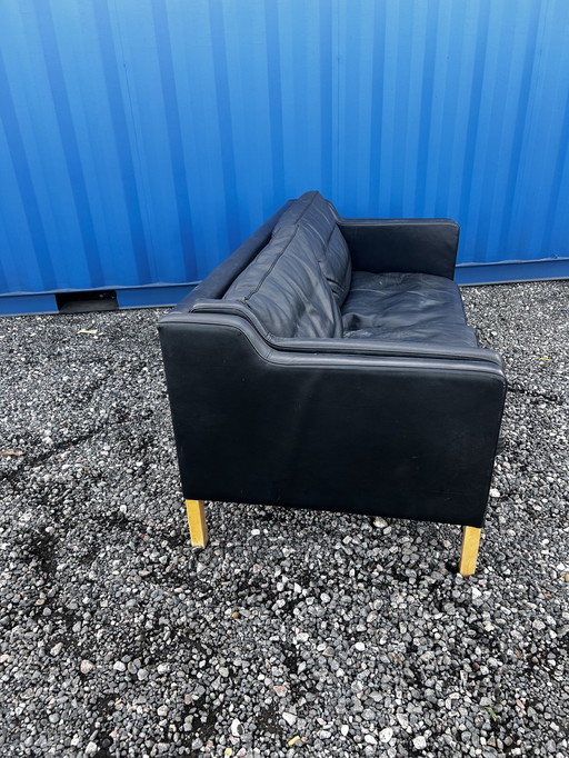 Canapé Stouby danois vintage à deux places et demie en cuir noir 1960S