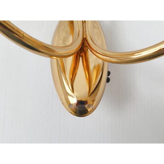 Image 1 of Paire d'appliques vintage en laiton doré et verre, 1950