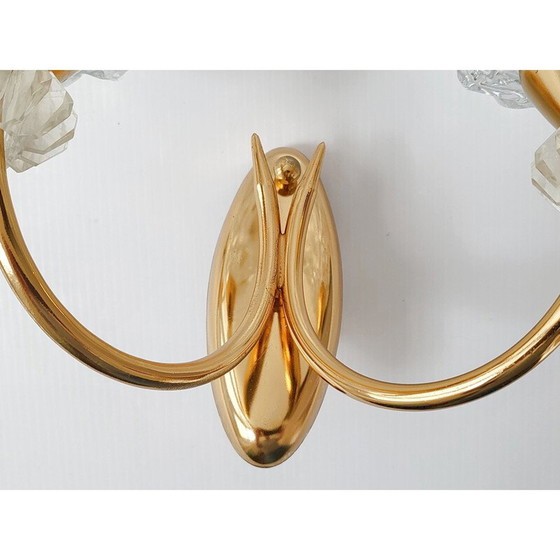 Image 1 of Paire d'appliques vintage en laiton doré et verre, 1950