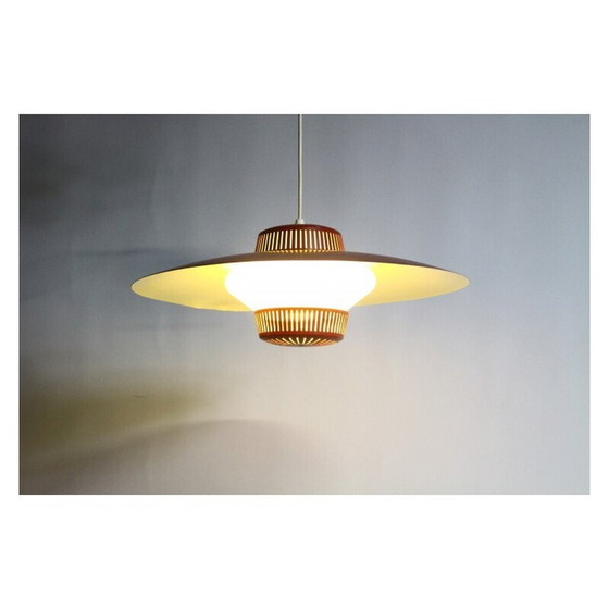 Image 1 of Lampe suspendue vintage en métal rouge par Bent Karlby, Danemark 1970