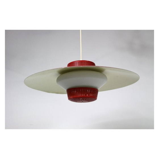 Image 1 of Lampe suspendue vintage en métal rouge par Bent Karlby, Danemark 1970
