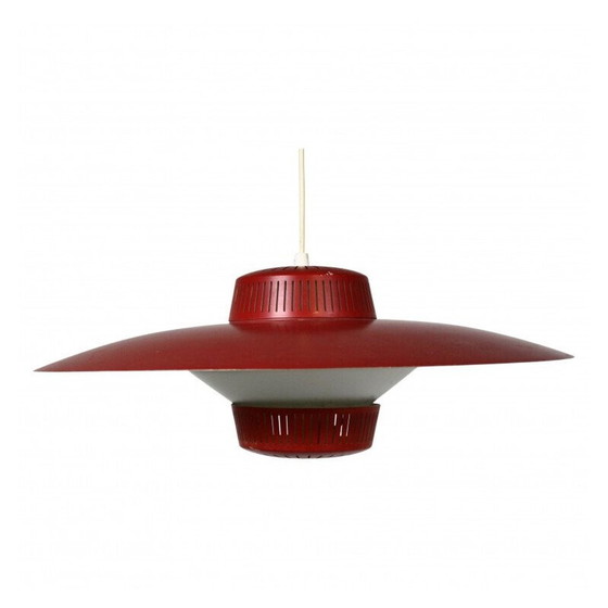 Image 1 of Lampe suspendue vintage en métal rouge par Bent Karlby, Danemark 1970