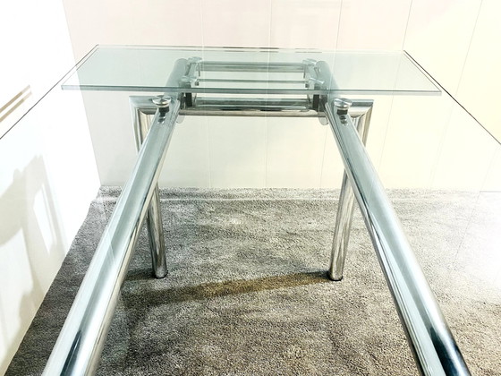 Image 1 of Table extensible en verre tubulaire et chrome