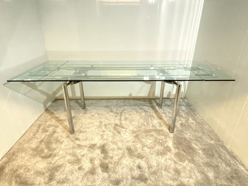 Table extensible en verre tubulaire et chrome