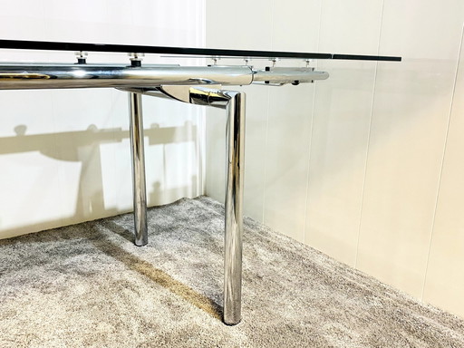 Table extensible en verre tubulaire et chrome