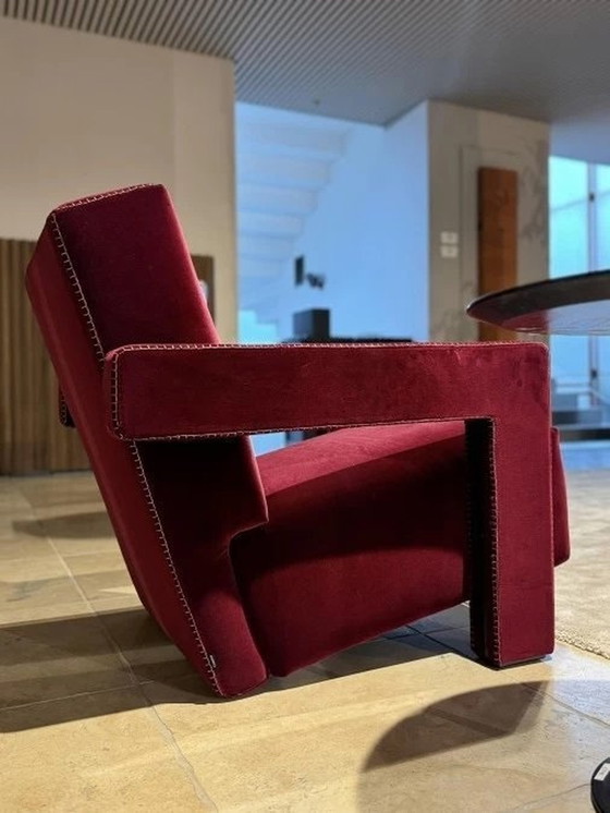 Image 1 of 2x Cassina Armchair 637 Utrecht (New-Never Used) In Vinaccia/Bordeaux Wool.