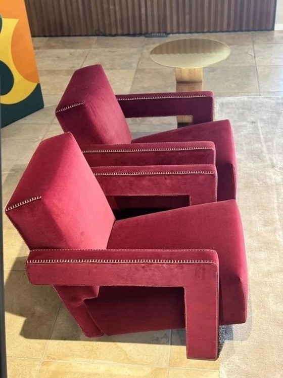 Image 1 of 2x Cassina Armchair 637 Utrecht (New-Never Used) In Vinaccia/Bordeaux Wool.