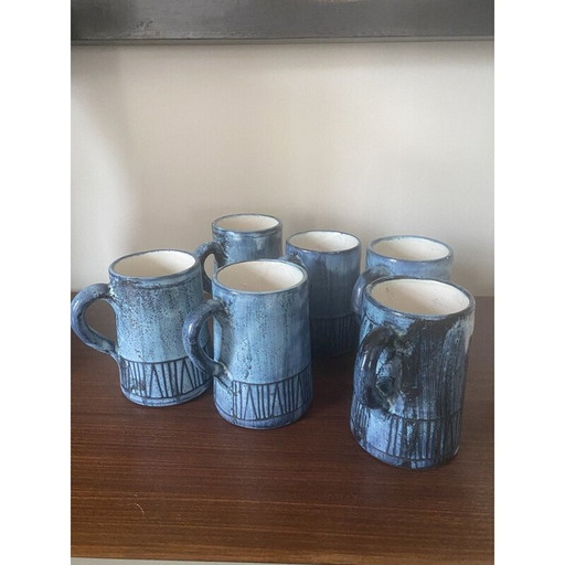 Ensemble de 6 mugs vintage de Jacques Pouchain pour l'Atelier Dieulefit, 1950