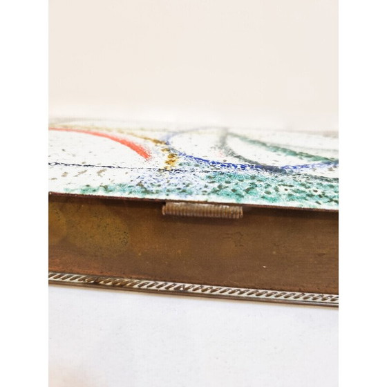 Image 1 of Boîte émaillée en bois et cuivre du milieu du siècle, années 1950