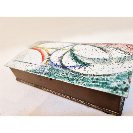 Image 1 of Boîte émaillée en bois et cuivre du milieu du siècle, années 1950