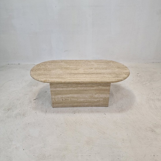 Image 1 of Table basse vintage italienne en travertin, 1980