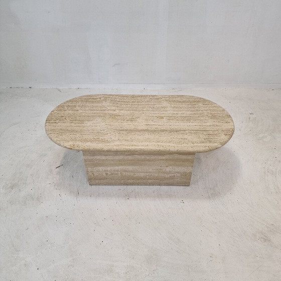 Image 1 of Table basse vintage italienne en travertin, 1980