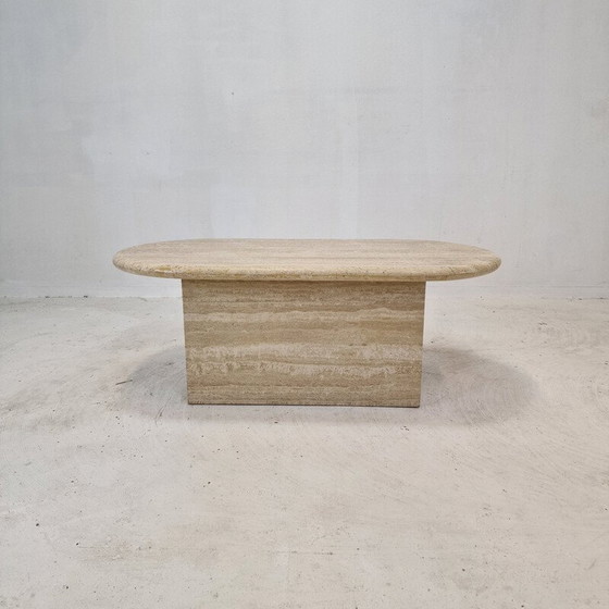 Image 1 of Table basse vintage italienne en travertin, 1980