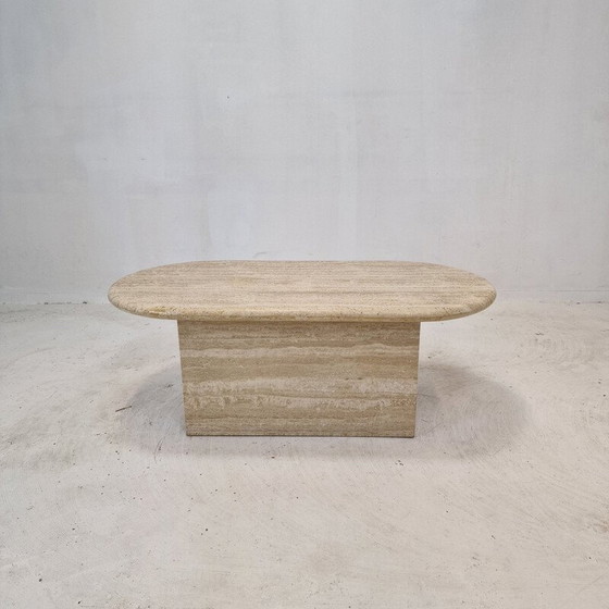 Image 1 of Table basse vintage italienne en travertin, 1980