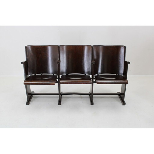 Banquettes de cinéma vintage 3 places en hêtre pour Ton, Tchécoslovaquie 1970