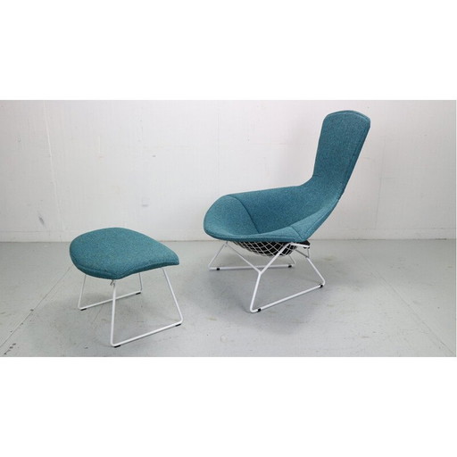 Fauteuil vintage en acier avec ottoman par Harry Bertoia pour Knoll International, 1952