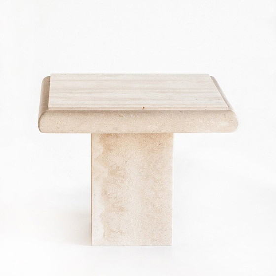 Image 1 of Table basse / d'appoint vintage. Marbre travertin. Italie, années 80