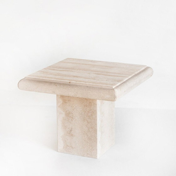 Image 1 of Table basse / d'appoint vintage. Marbre travertin. Italie, années 80
