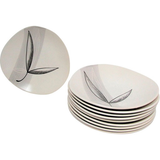 Lot de 10 assiettes "Lotus" pour Pornic, France 1960