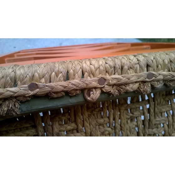Image 1 of Chaise orange futuriste italienne en bois et paille - années 1930