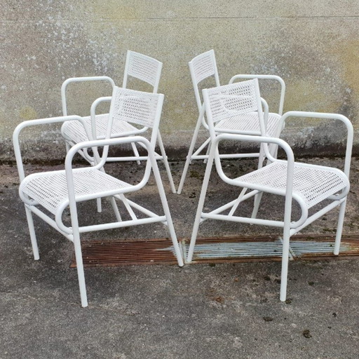 Ensemble de 4 fauteuils de jardin blancs vintage, 1950