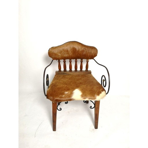 Fauteuil vintage en cuir de vachette 1970