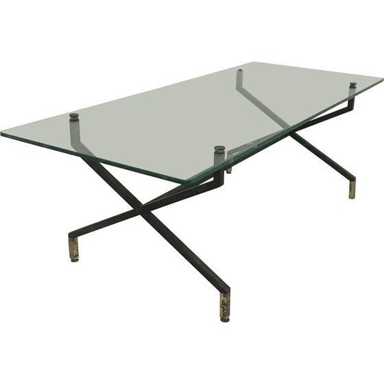Image 1 of Table basse vintage en métal et verre, 1950