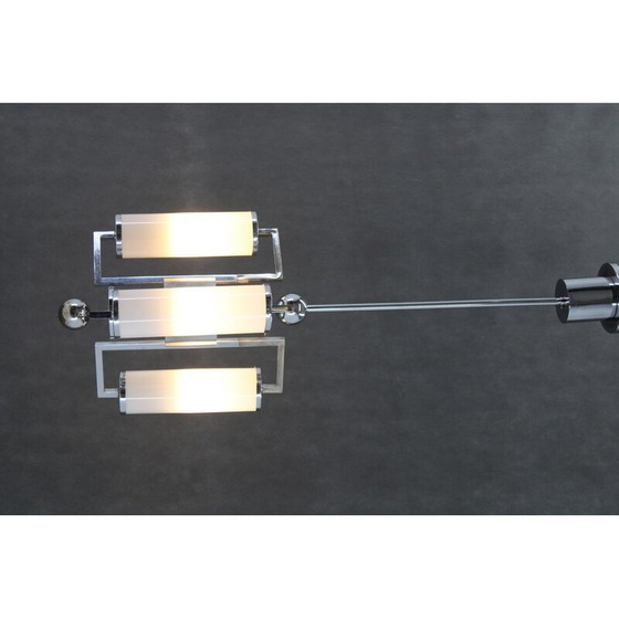 Image 1 of Lustre Vintage Art Déco en chrome avec verre Tubus, Tchécoslovaquie 1930