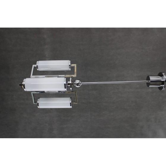 Image 1 of Lustre Vintage Art Déco en chrome avec verre Tubus, Tchécoslovaquie 1930