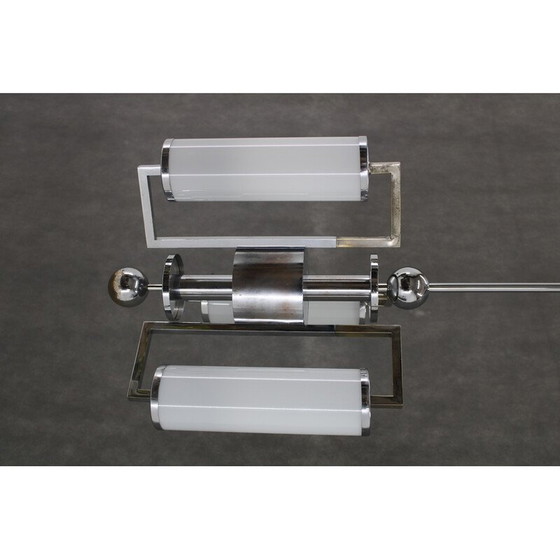 Image 1 of Lustre Vintage Art Déco en chrome avec verre Tubus, Tchécoslovaquie 1930