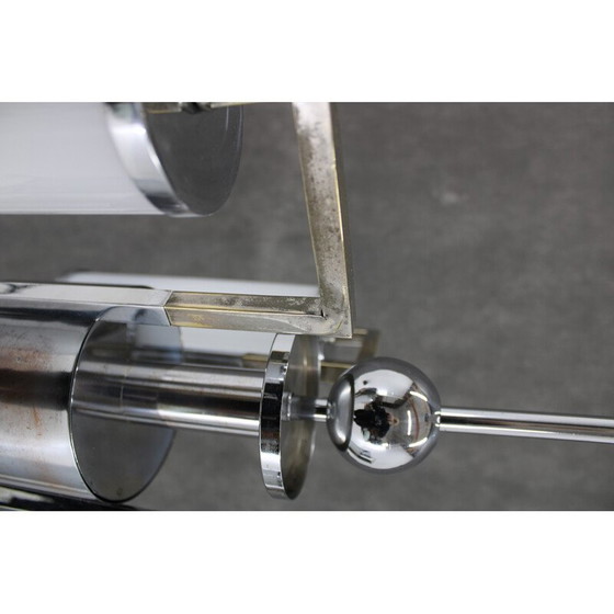 Image 1 of Lustre Vintage Art Déco en chrome avec verre Tubus, Tchécoslovaquie 1930