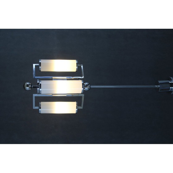 Image 1 of Lustre Vintage Art Déco en chrome avec verre Tubus, Tchécoslovaquie 1930