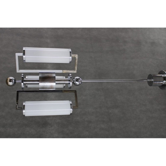 Image 1 of Lustre Vintage Art Déco en chrome avec verre Tubus, Tchécoslovaquie 1930