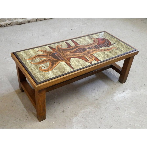 Image 1 of Table basse vintage en lave émaillée de Jean Jaffeux, 1970