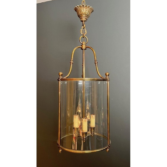 Image 1 of Lanterne ronde vintage en laiton et verre, France 1970