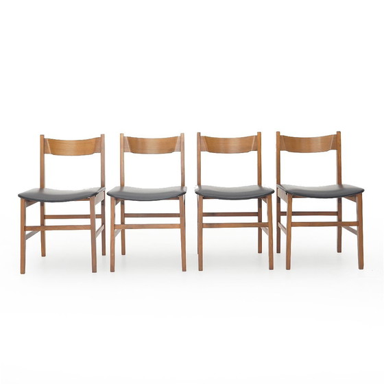 Image 1 of 4 Chaises en bois avec siège rembourré, 1950S