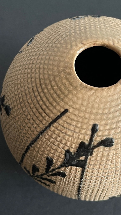 Vase Forme Boule En Grès Design Années 80 