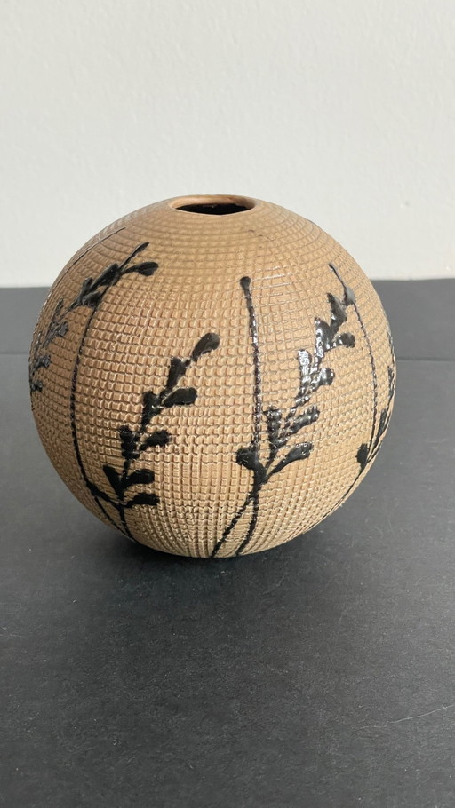 Vase Forme Boule En Grès Design Années 80 