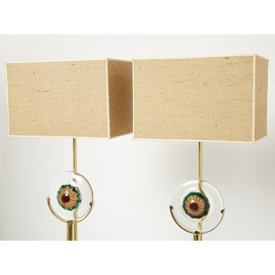 Image 1 of Paire de lampes vintage en verre de Murano et laiton, Italie 1970