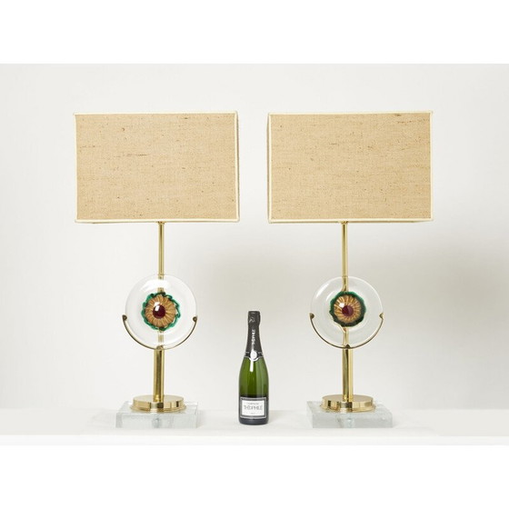 Image 1 of Paire de lampes vintage en verre de Murano et laiton, Italie 1970