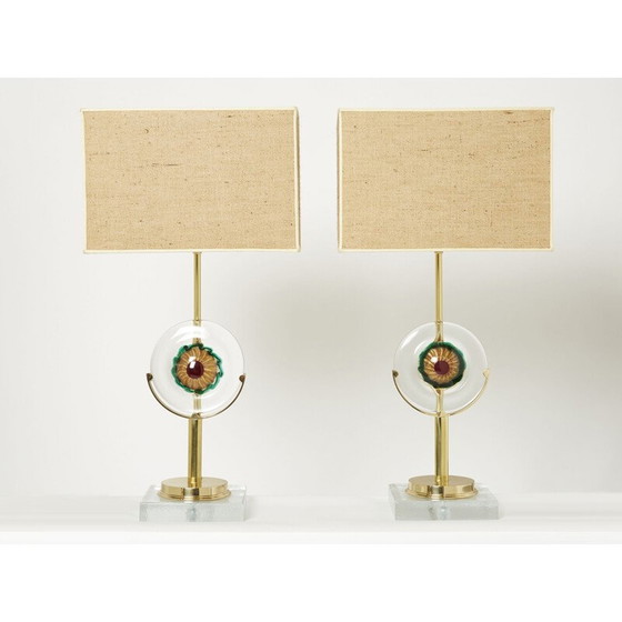 Image 1 of Paire de lampes vintage en verre de Murano et laiton, Italie 1970