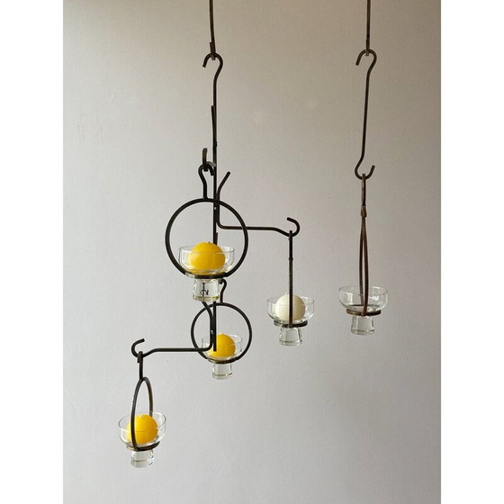 Image 1 of Lustre scandinave vintage en fer forgé pour quatre lampes, 1960s