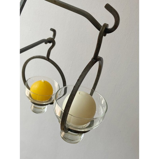 Image 1 of Lustre scandinave vintage en fer forgé pour quatre lampes, 1960s