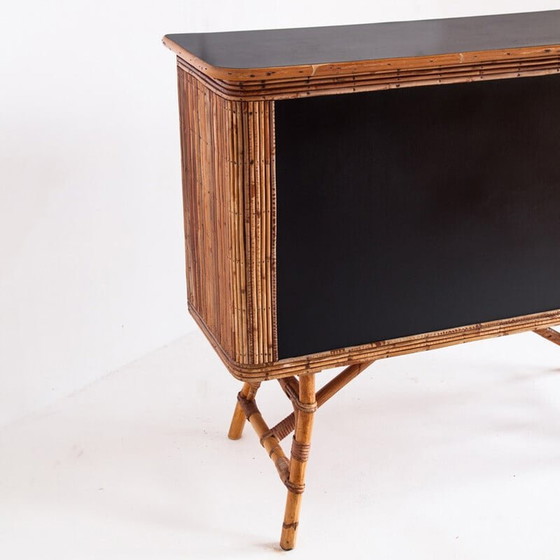 Image 1 of Comptoir de bar vintage en canne et rotin, France 1950