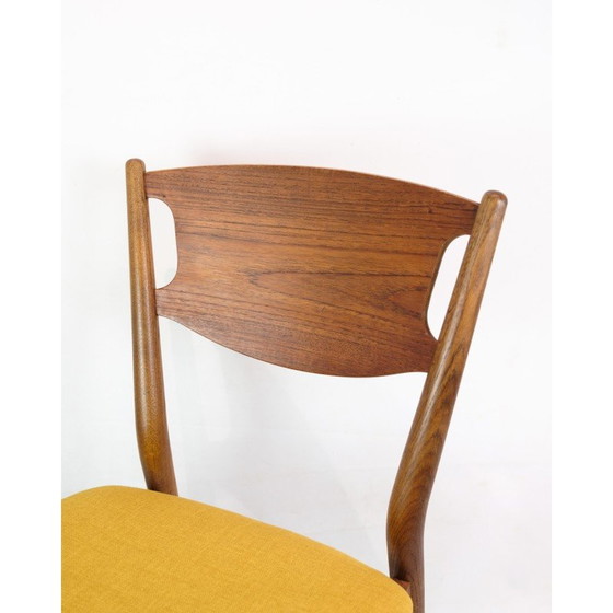 Image 1 of Ensemble de 4 chaises vintage en teck et tissu jaune, Danemark années 1960