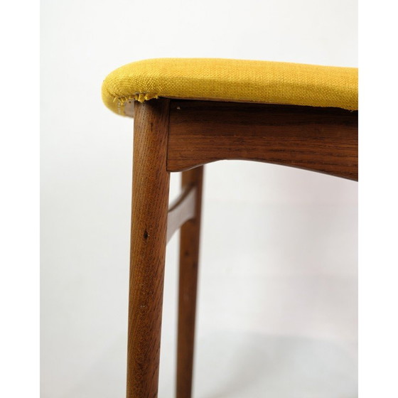 Image 1 of Ensemble de 4 chaises vintage en teck et tissu jaune, Danemark années 1960