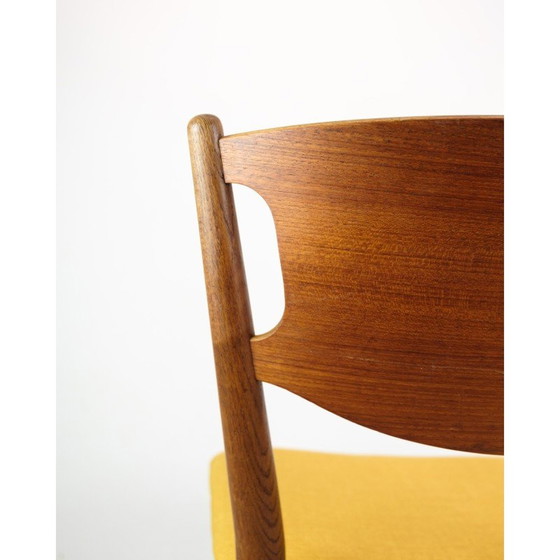 Image 1 of Ensemble de 4 chaises vintage en teck et tissu jaune, Danemark années 1960